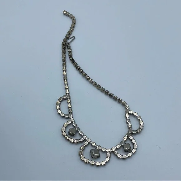 Vintage Clear Rhinestone Faux Diamond Ornate Choker Necklace - Picture 6 of 13